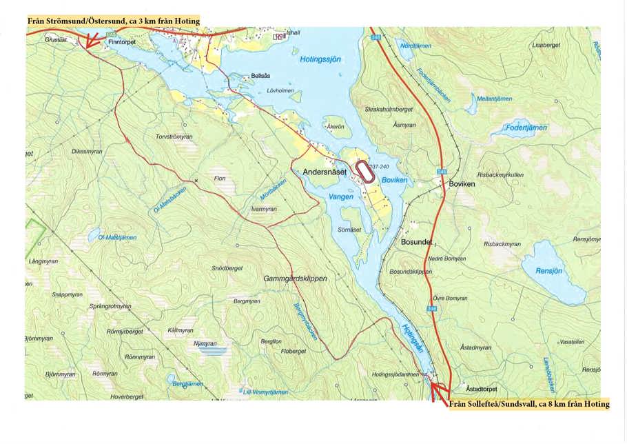 Karta som visar alternativa vägar till Hotings travbana